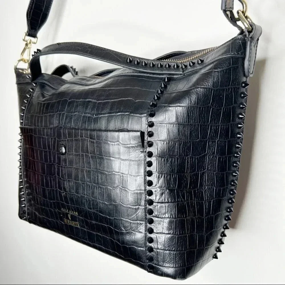 Cole Haan Rodarte Black Croc-Embossed Satchel purse - Picture 2 of 15
